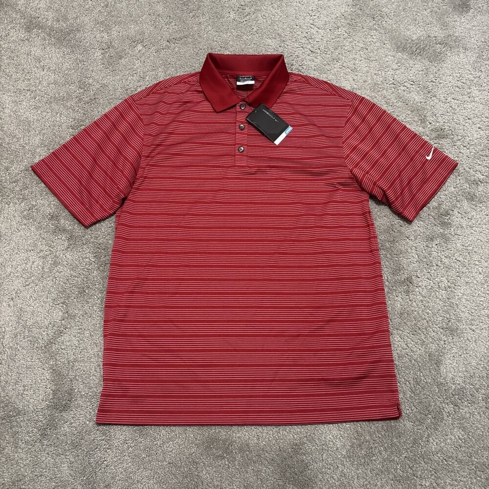 Vintage Y2K Nike Golf Dri Fit Striped Golf Polo Shirt Red Size M NWT